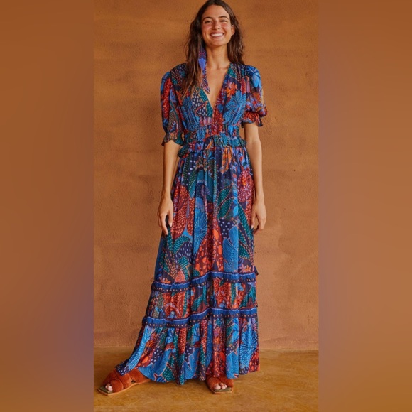 FARM Rio Dresses & Skirts - Farm Rio Cool Leopard Ruffle Maxi Dress